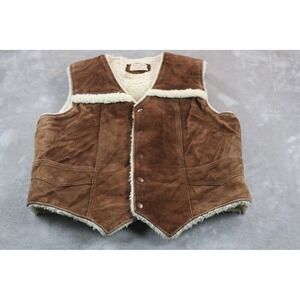 Vintage Trail Boss Vest Mens Large Brown Suede Shearling Lined Western 70s